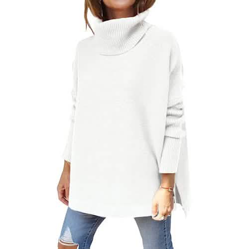 Women's Turtleneck Oversized Sweaters Long Batwing Sleeve Spilt Hem Tunic DailySale