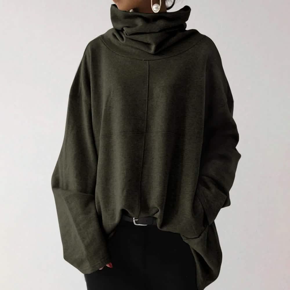Women's Turtleneck Wide Sleeves Solid Loose Pullover Sweatshirt DailySale
