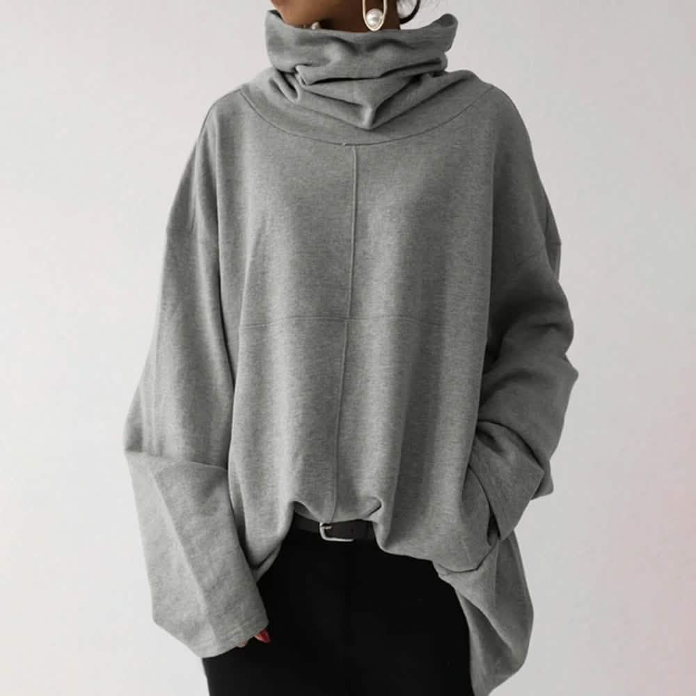 Women's Turtleneck Wide Sleeves Solid Loose Pullover Sweatshirt DailySale