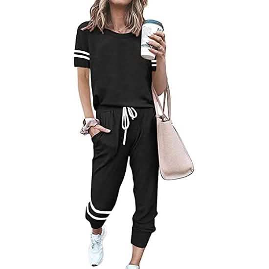 Women's Two Piece Outfits Casual Tracksuits Short Sleeve Sweatsuits with Pockets DailySale