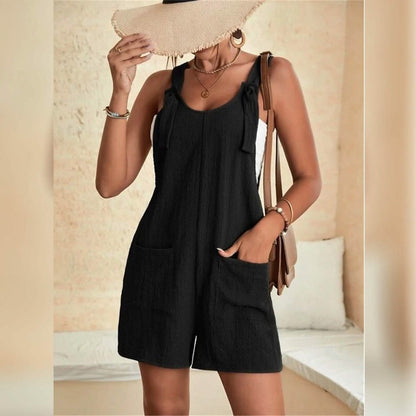 Women's U-Neck Strap Pocket Jumpsuit Solid Color DailySale