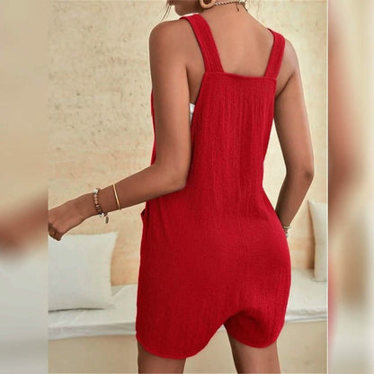 Women's U-Neck Strap Pocket Jumpsuit Solid Color DailySale