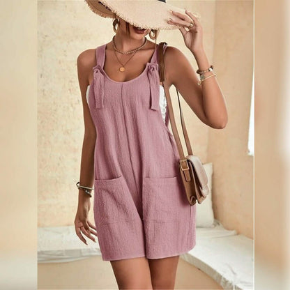 Women's U-Neck Strap Pocket Jumpsuit Solid Color DailySale