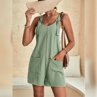 Women's U-Neck Strap Pocket Jumpsuit Solid Color DailySale