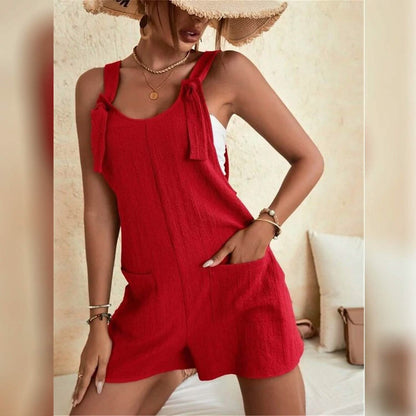 Women's U-Neck Strap Pocket Jumpsuit Solid Color DailySale