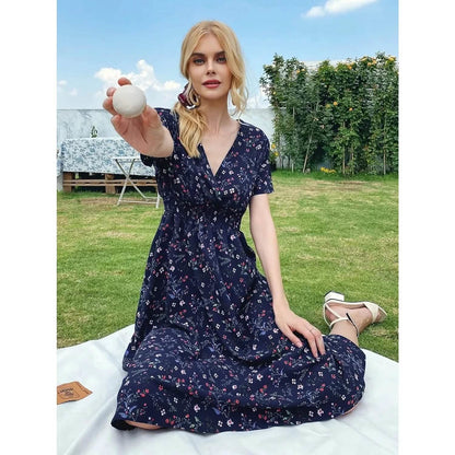 Women's V Neck Casual Boho Loose Midi Dress DailySale