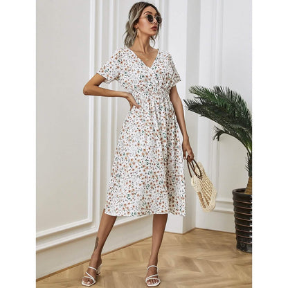 Women's V Neck Casual Boho Loose Midi Dress DailySale