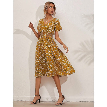 Women's V Neck Casual Boho Loose Midi Dress DailySale