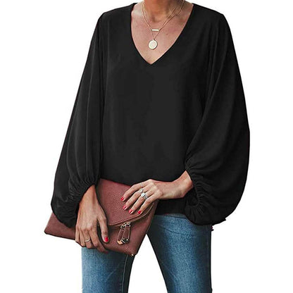 Womens V Neck Chiffon Blouses Casual Balloon Sleeve Floral Print Shirts Tops DailySale