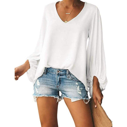 Womens V Neck Chiffon Blouses Casual Balloon Sleeve Floral Print Shirts Tops DailySale