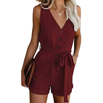 Women's V Neck Jumpsuits Casual Sleeveless Romper DailySale