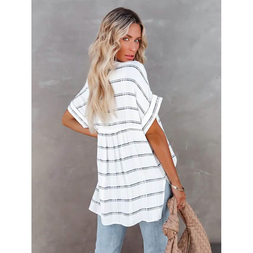 Women's V-Neck Loose Shirt Short Sleeve Top DailySale