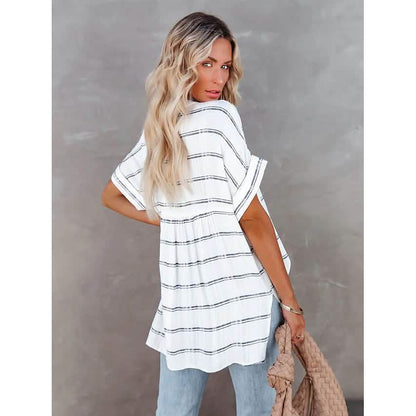 Women's V-Neck Loose Shirt Short Sleeve Top DailySale