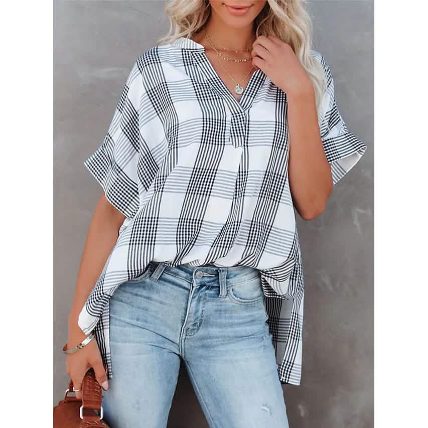 Women's V-Neck Loose Shirt Short Sleeve Top DailySale