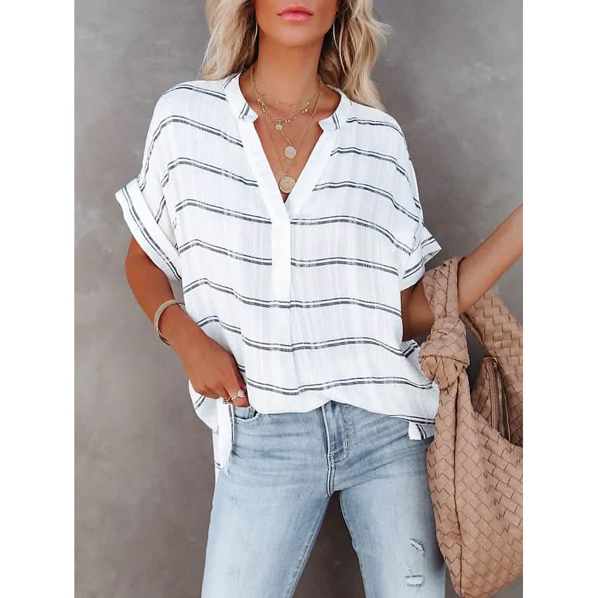 Women's V-Neck Loose Shirt Short Sleeve Top DailySale