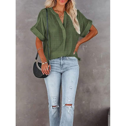 Women's V-Neck Loose Shirt Short Sleeve Top DailySale