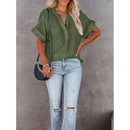 Women's V-Neck Loose Shirt Short Sleeve Top DailySale