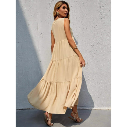 Women's V-neck Ruffle Hem Solid Dress DailySale