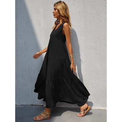 Women's V-neck Ruffle Hem Solid Dress DailySale