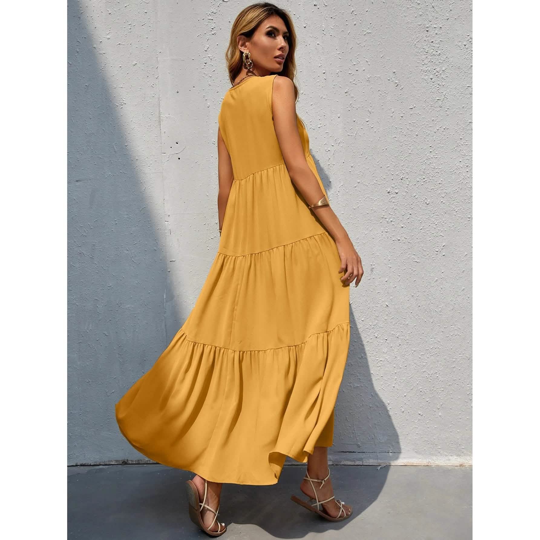 Women's V-neck Ruffle Hem Solid Dress DailySale