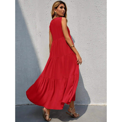 Women's V-neck Ruffle Hem Solid Dress DailySale