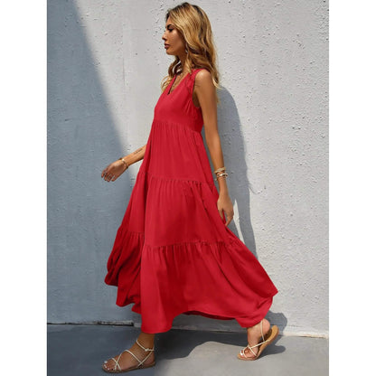 Women's V-neck Ruffle Hem Solid Dress DailySale