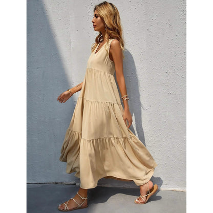 Women's V-neck Ruffle Hem Solid Dress DailySale