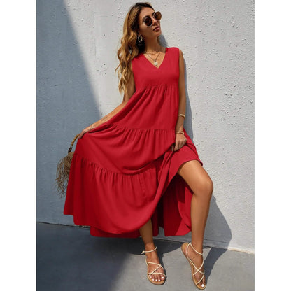 Women's V-neck Ruffle Hem Solid Dress DailySale
