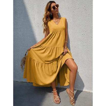 Women's V-neck Ruffle Hem Solid Dress DailySale