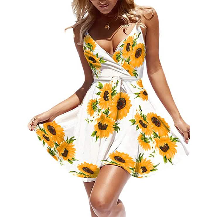 Women's V-Neck Spaghetti Strap Mini Swing Skater Dress DailySale