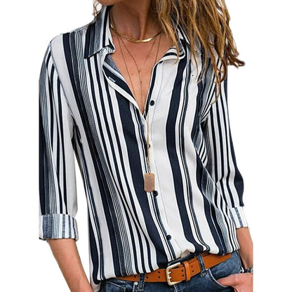 Womens V Neck Striped Roll up Sleeve Button Down Blouses Top DailySale