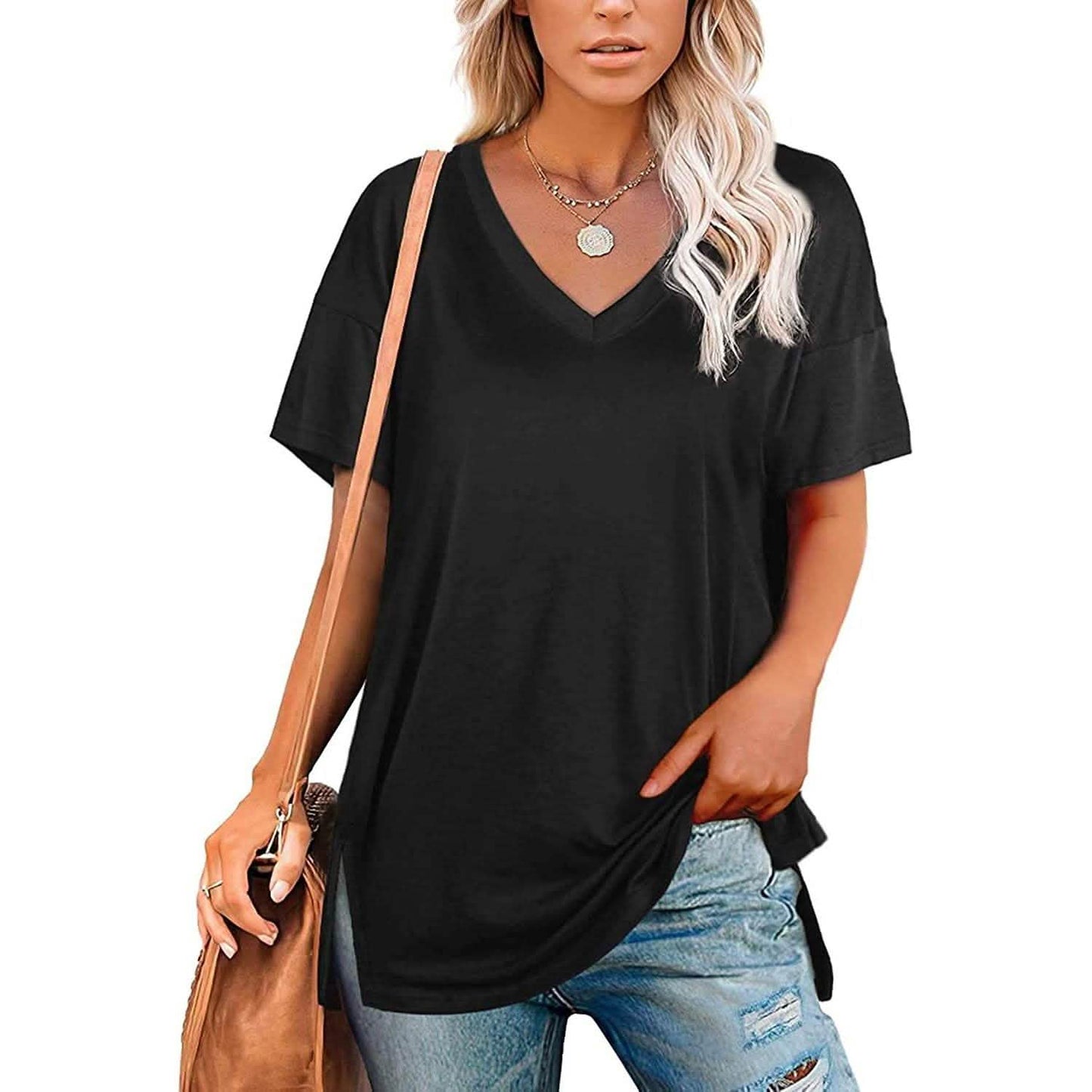 Women's V Neck T Shirts Basic Short Sleeve Tees Tops DailySale