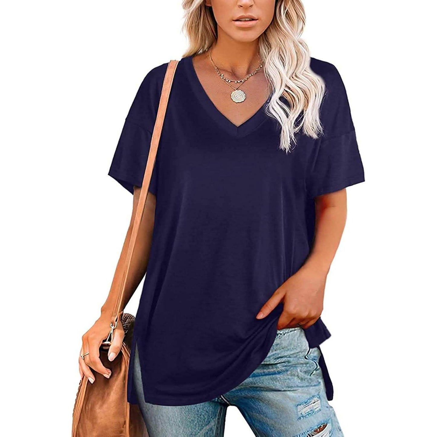 Women's V Neck T Shirts Basic Short Sleeve Tees Tops DailySale