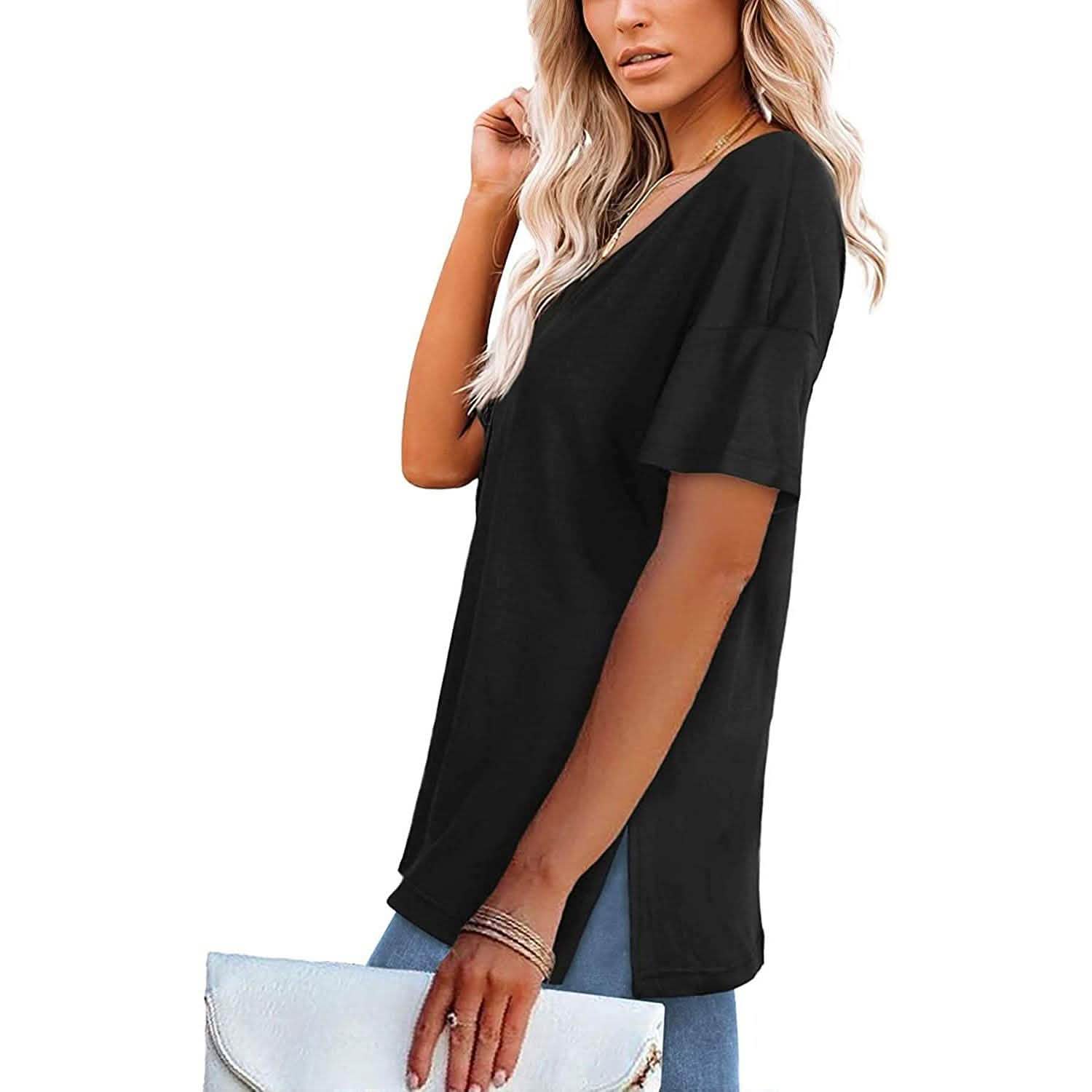 Women's V Neck T Shirts Basic Short Sleeve Tees Tops DailySale