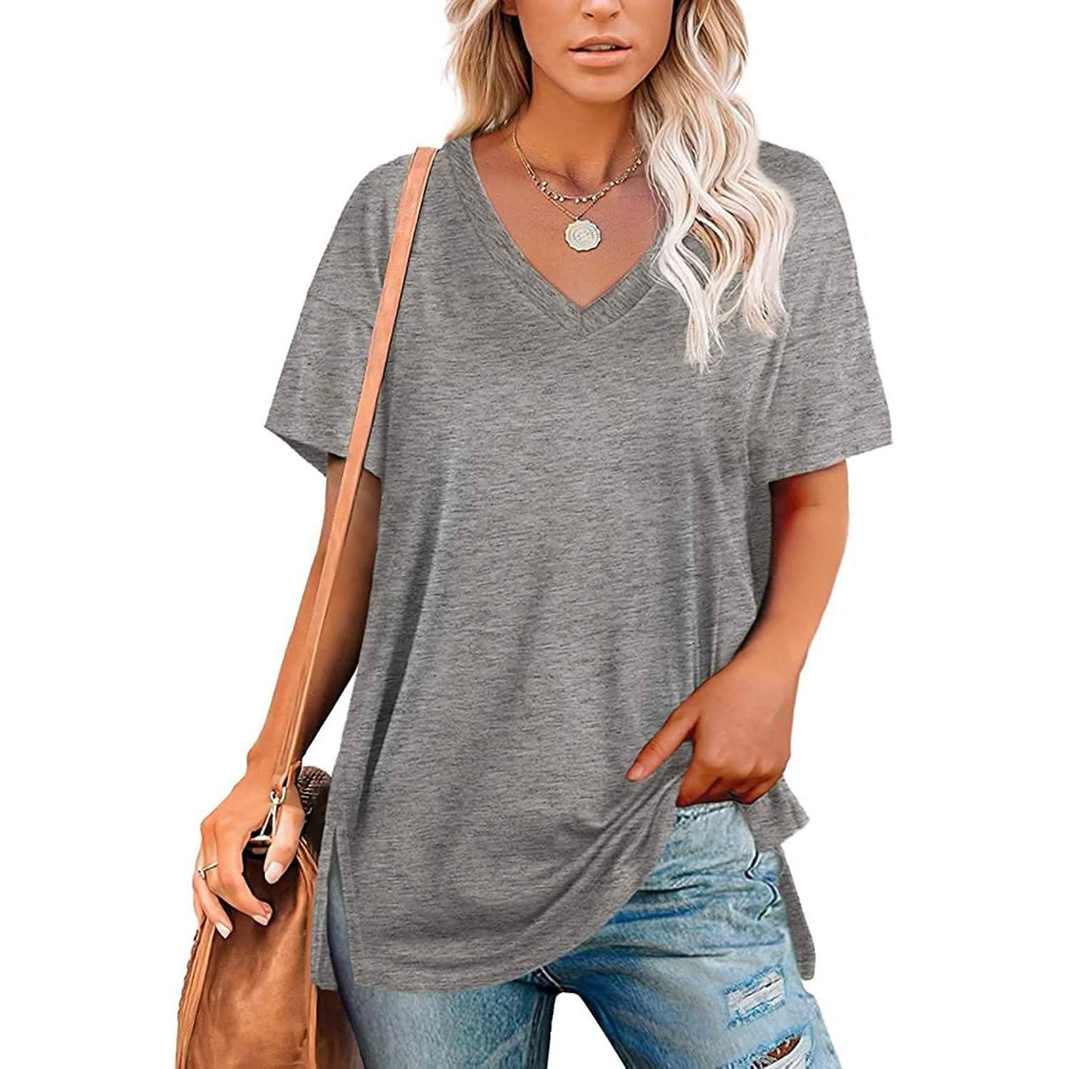 Women's V Neck T Shirts Basic Short Sleeve Tees Tops DailySale