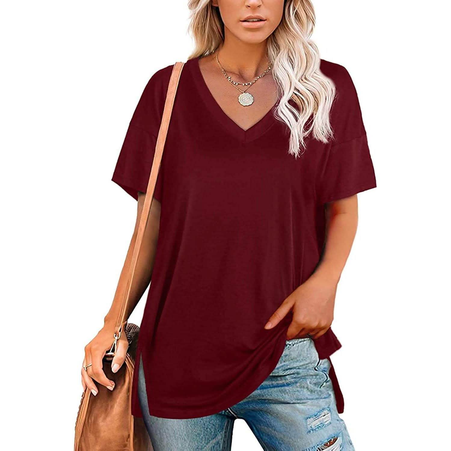Women's V Neck T Shirts Basic Short Sleeve Tees Tops DailySale