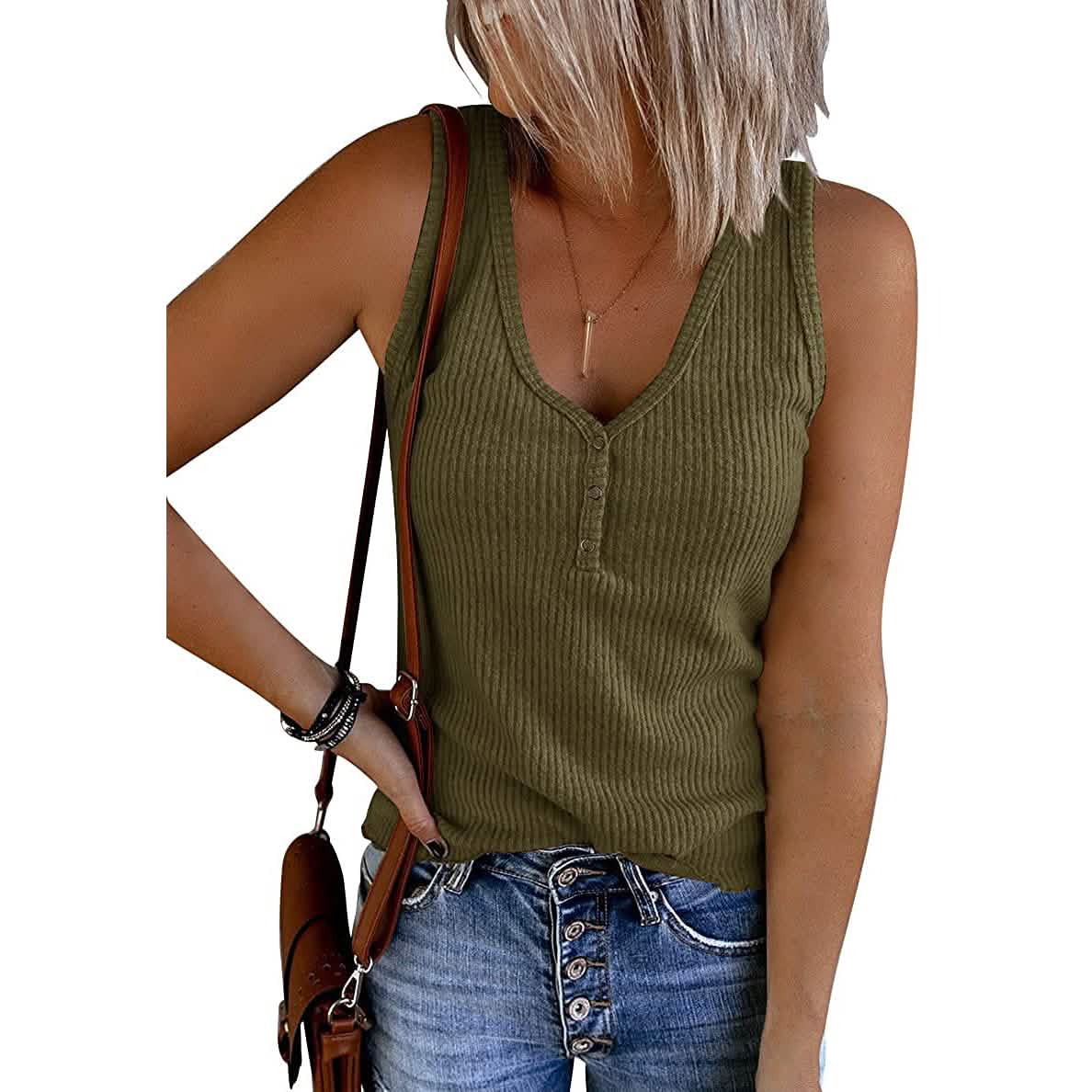 Womens V Neck Tank Tops Summer Ribbed Sleeveless DailySale