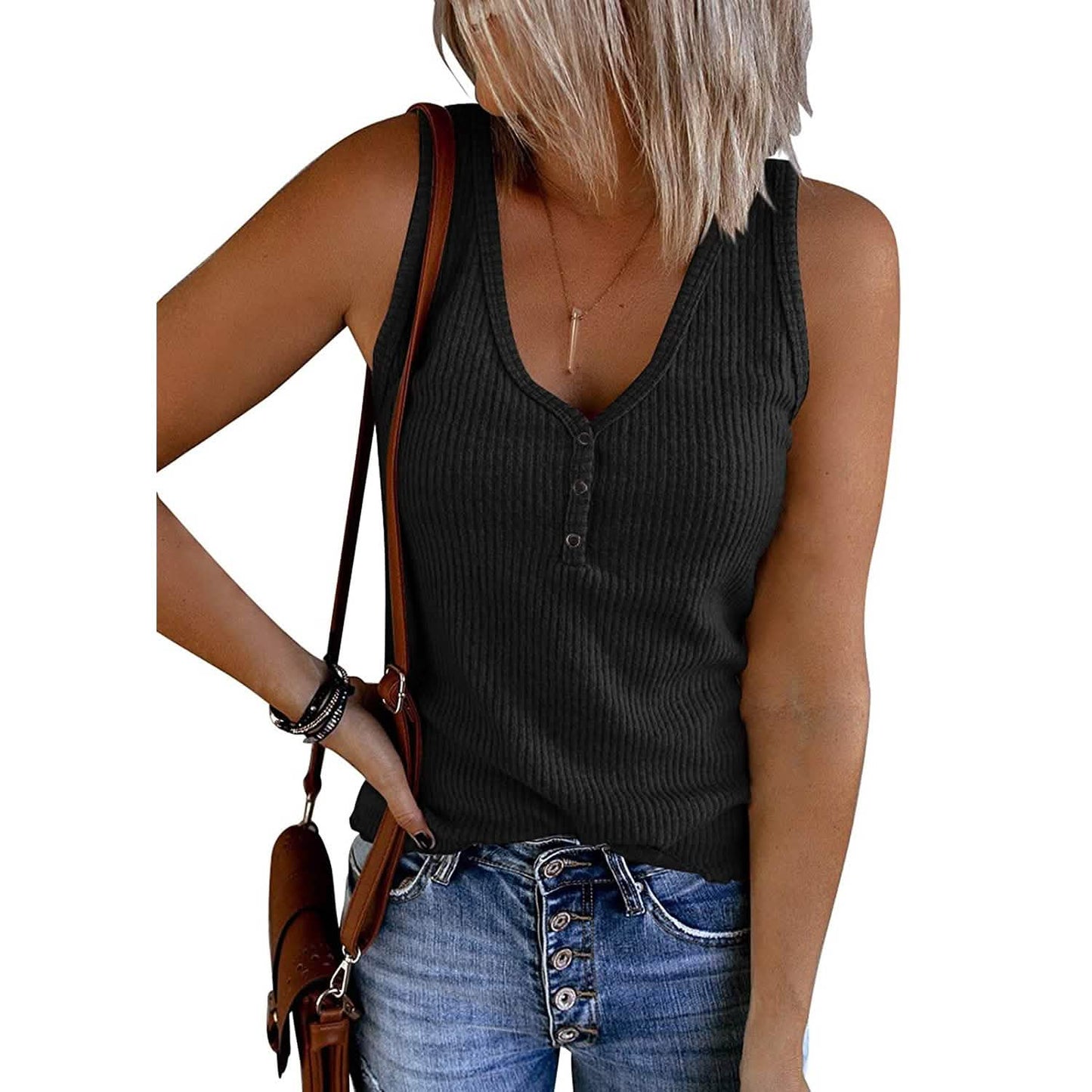 Womens V Neck Tank Tops Summer Ribbed Sleeveless DailySale