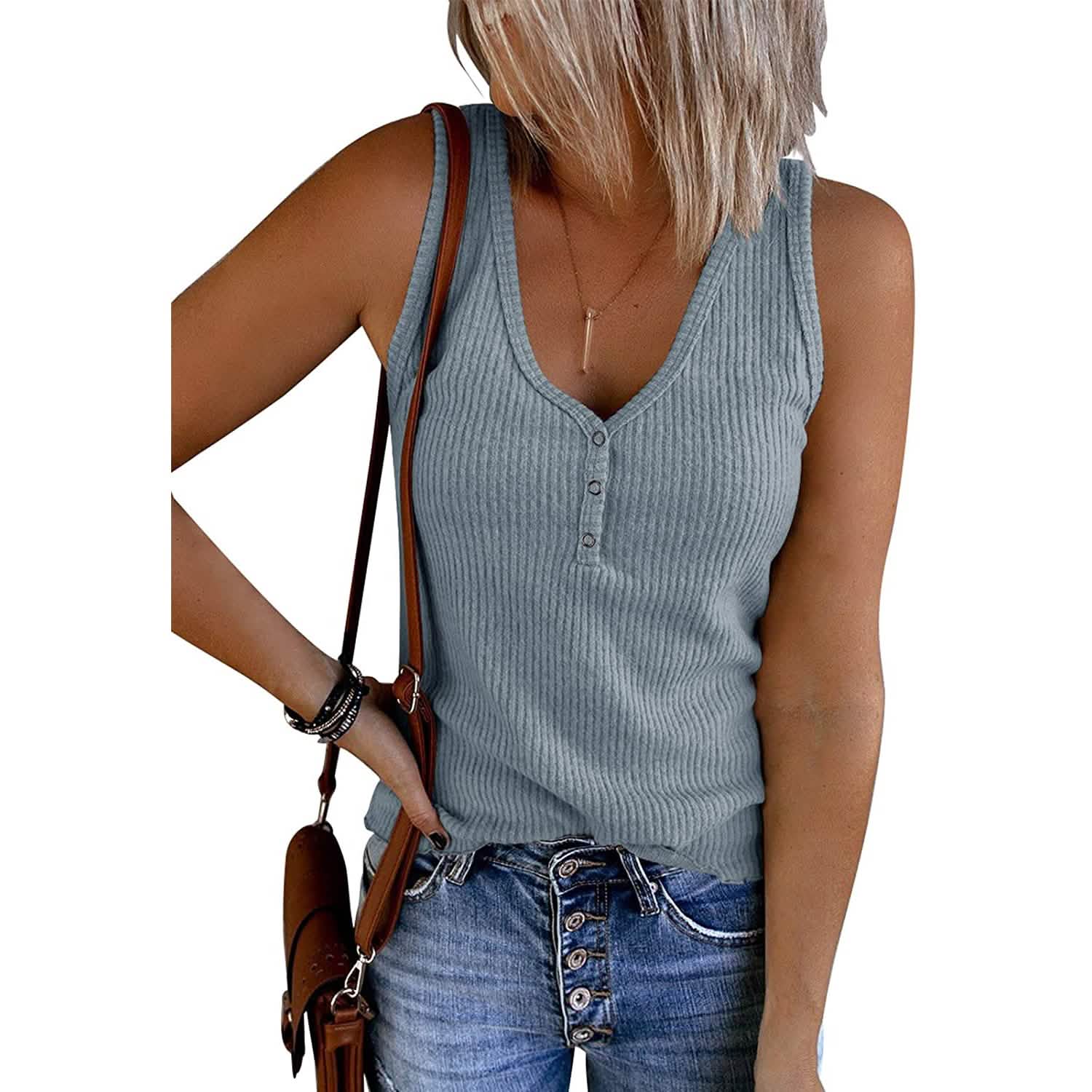 Womens V Neck Tank Tops Summer Ribbed Sleeveless DailySale