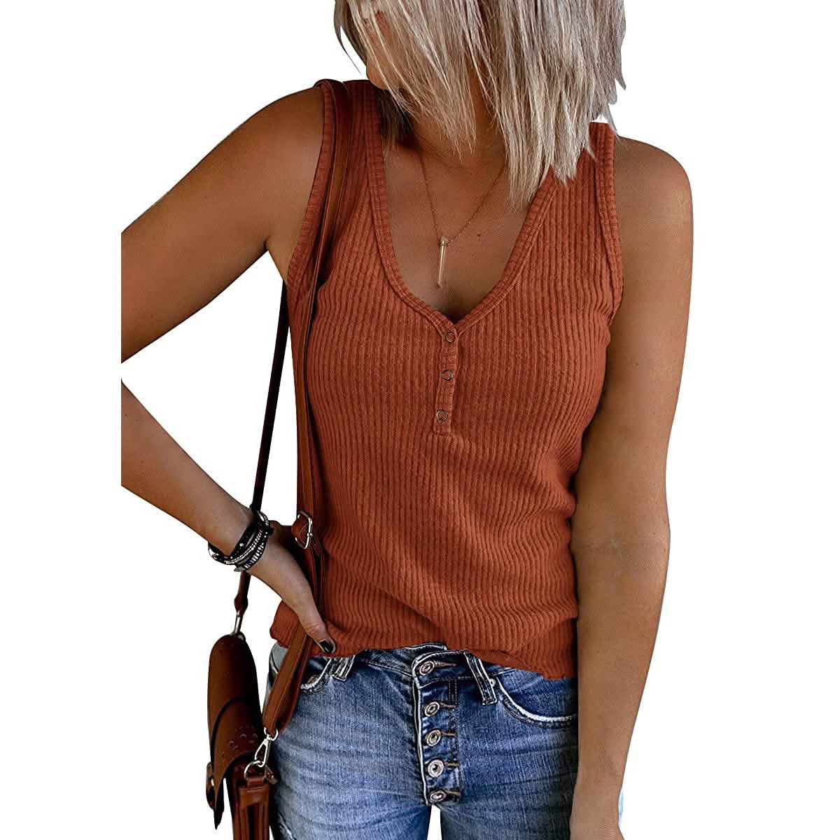 Womens V Neck Tank Tops Summer Ribbed Sleeveless DailySale