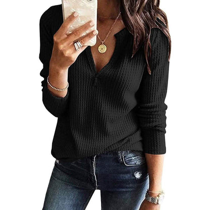 Women's V Neck Waffle Knit Henley Tops DailySale