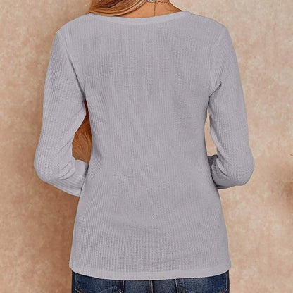 Women's V Neck Waffle Knit Henley Tops DailySale