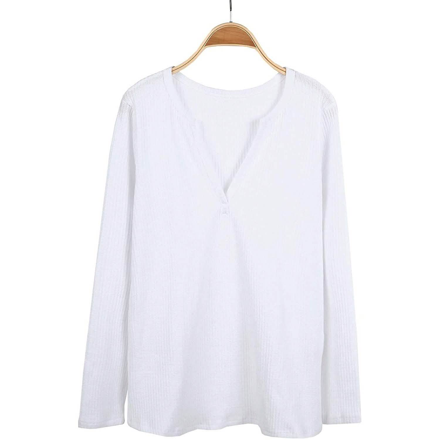 Women's V Neck Waffle Knit Henley Tops DailySale