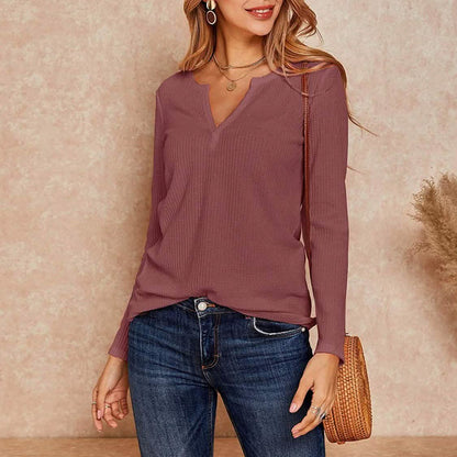 Women's V Neck Waffle Knit Henley Tops DailySale