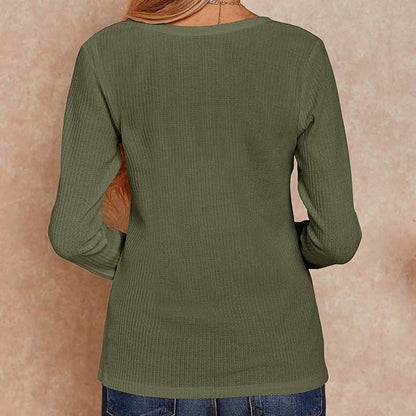 Women's V Neck Waffle Knit Henley Tops DailySale