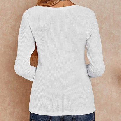 Women's V Neck Waffle Knit Henley Tops DailySale