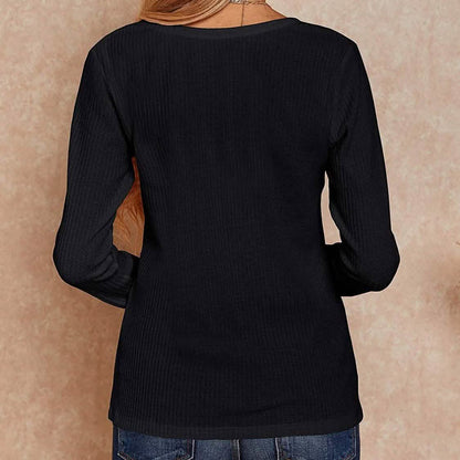Women's V Neck Waffle Knit Henley Tops DailySale