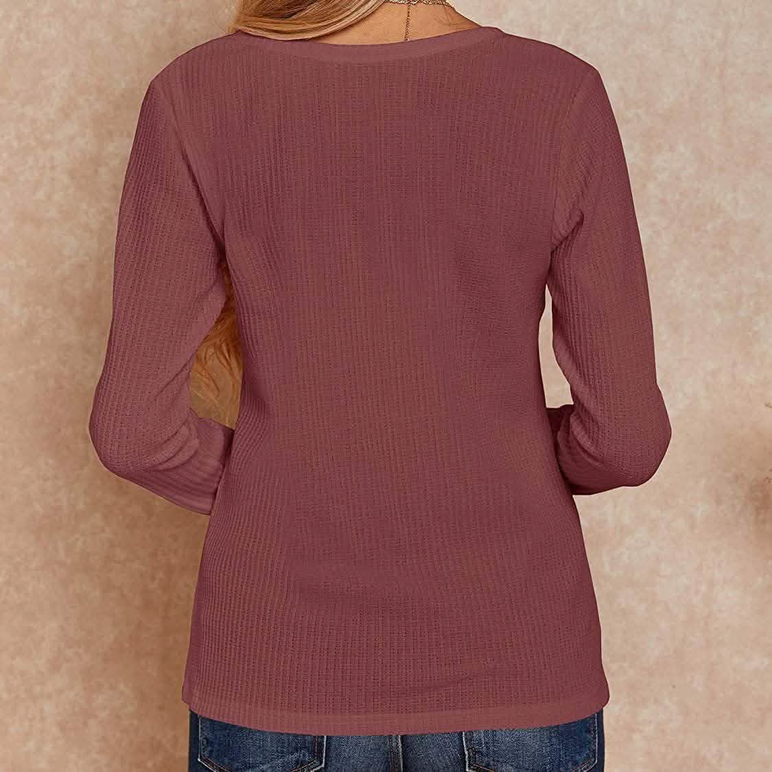 Women's V Neck Waffle Knit Henley Tops DailySale