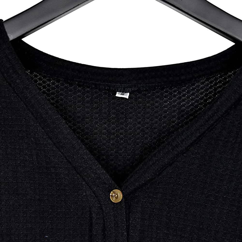 Womens Waffle Knit Tunic Blouse Tie Knot Henley Tops DailySale