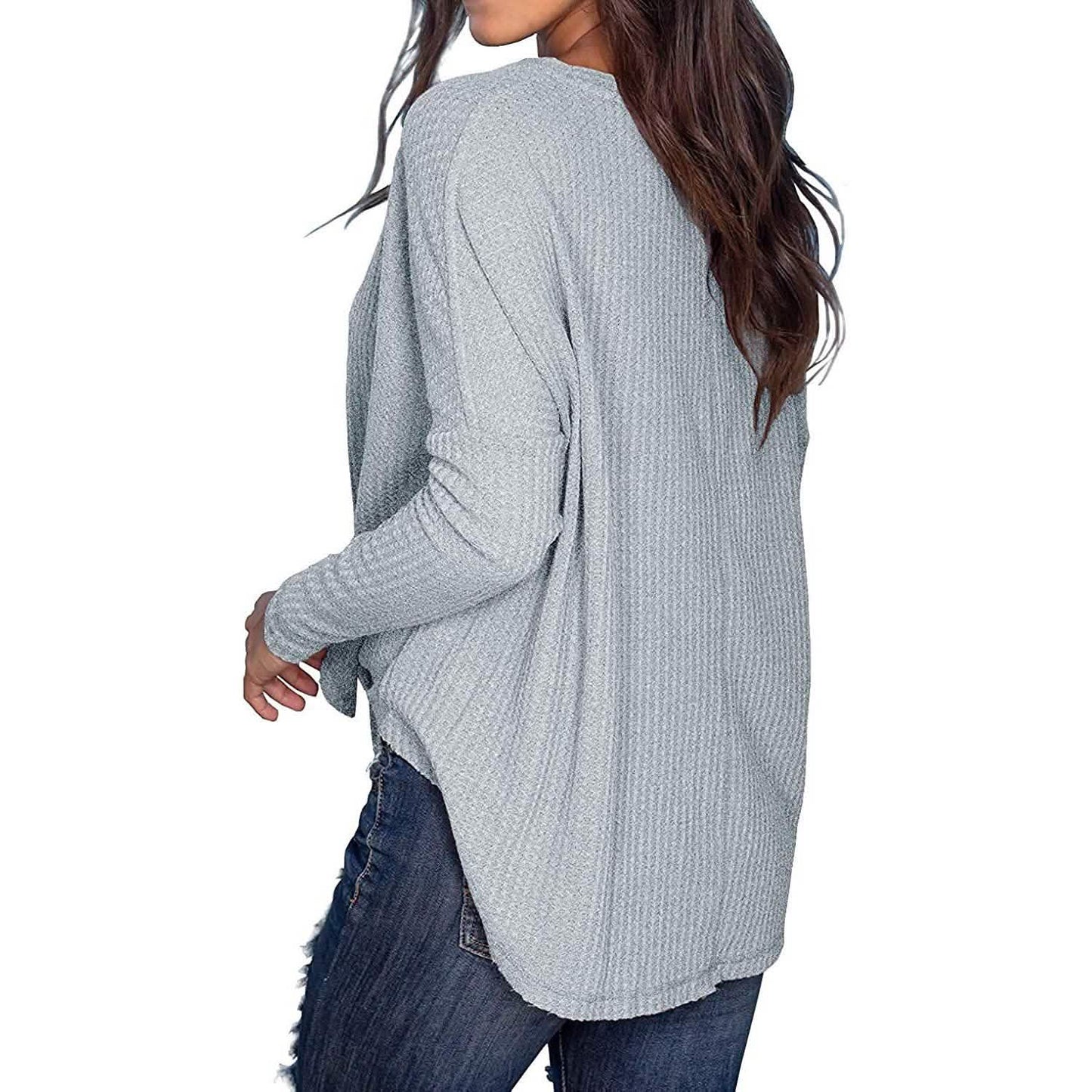 Womens Waffle Knit Tunic Blouse Tie Knot Henley Tops DailySale